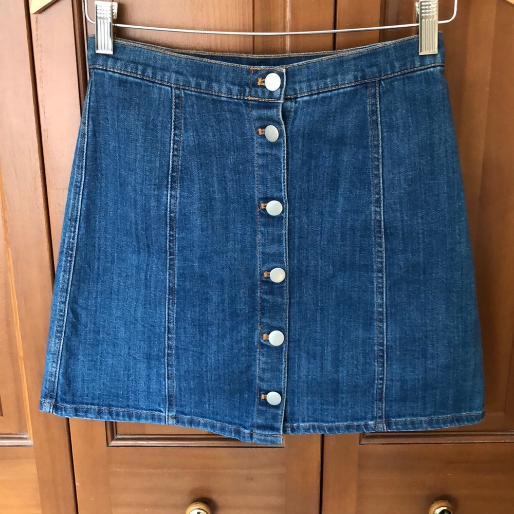 High rise button front denim skirt